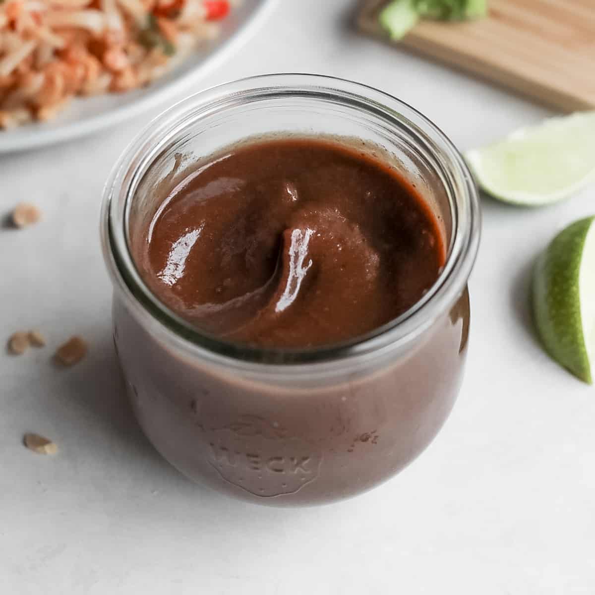 overhead image of tamarind paste in a glass jar