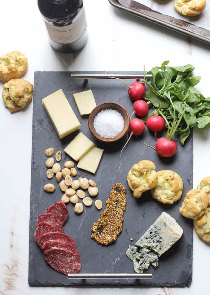 Spring Cheese Board with Herb Gougeres