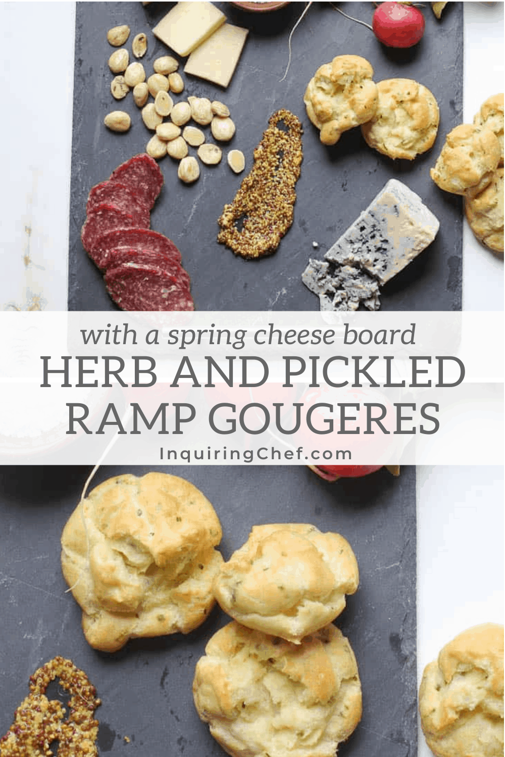 herb and pickled ramp gougeres