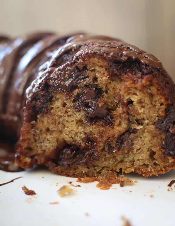 a slice Banana Bread Bundt Cake