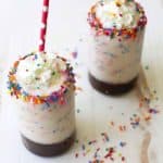 funfetti cake batter milkshakes on a white table