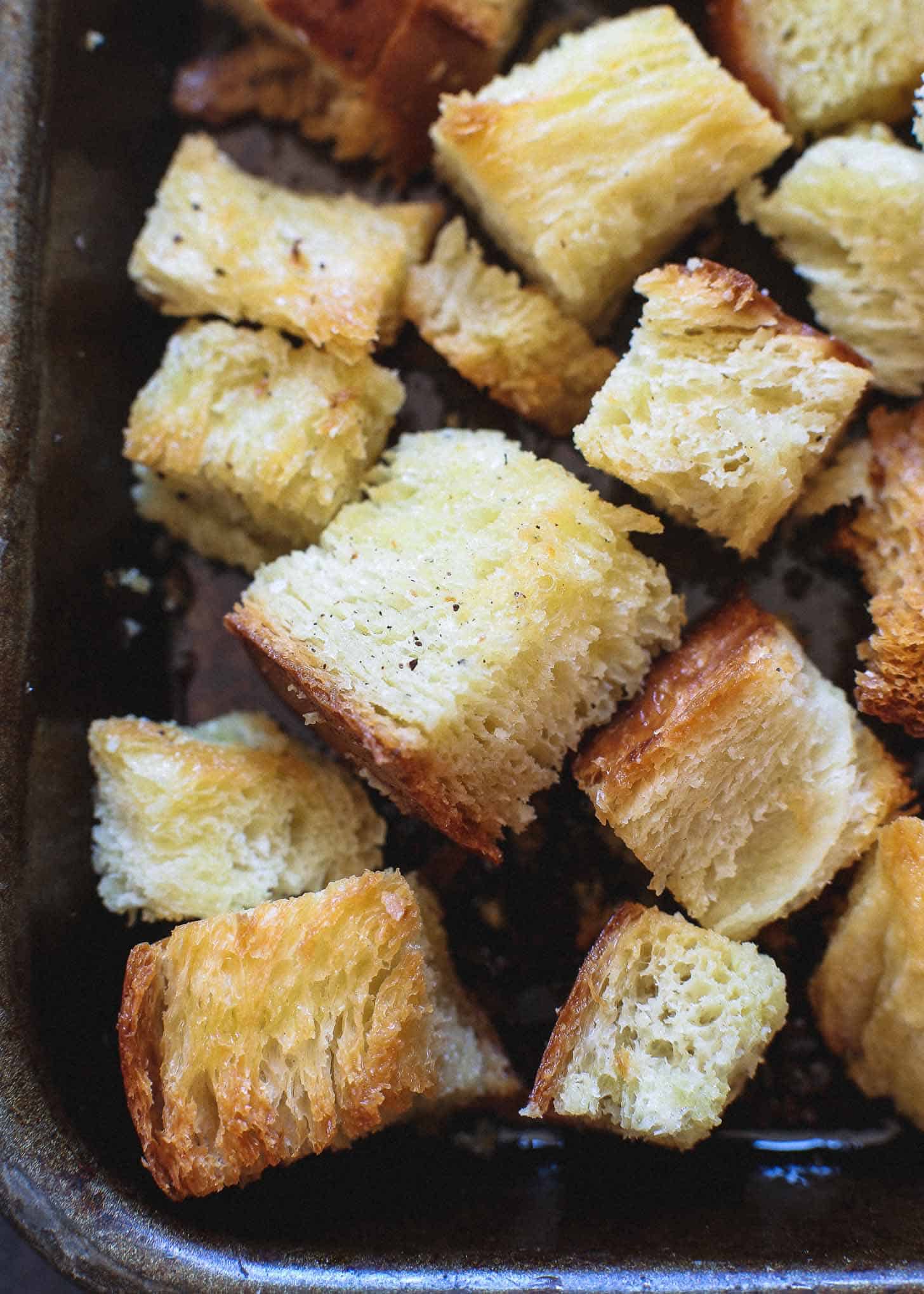 croutons on a sheet pan