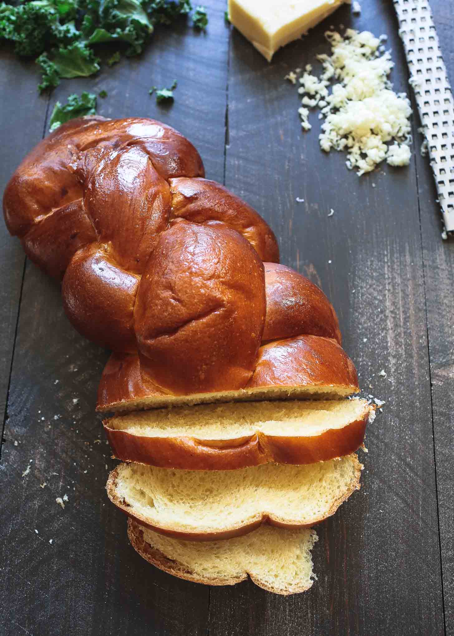 challah bread on a wooden table