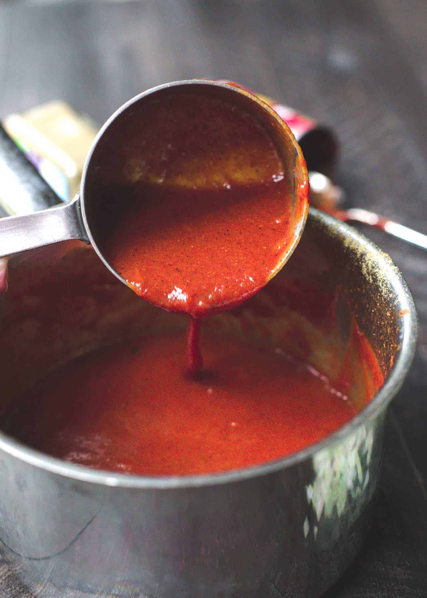 Homemade Enchilada Sauce in a saucepan