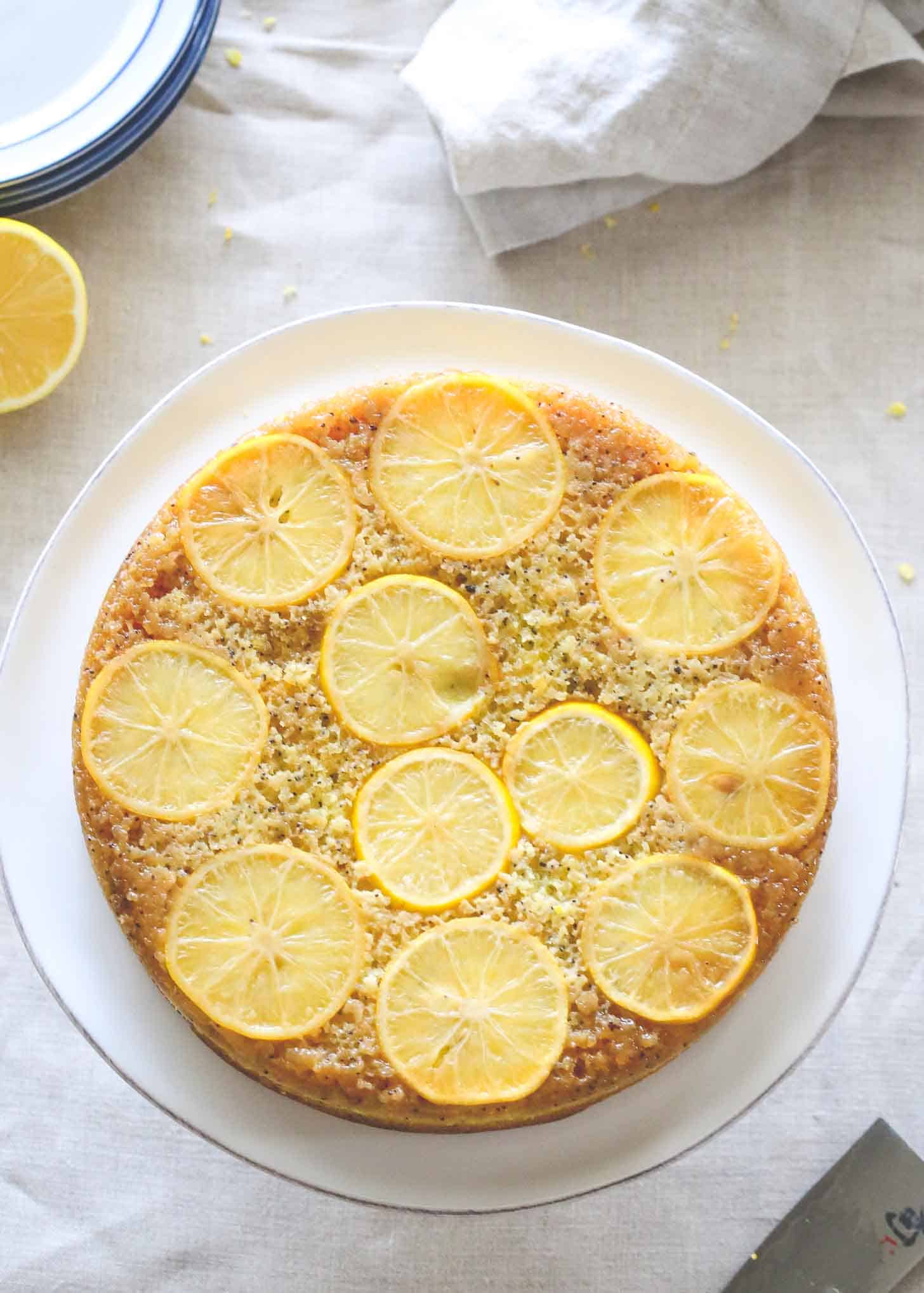 lemon Cake on a white cake plate