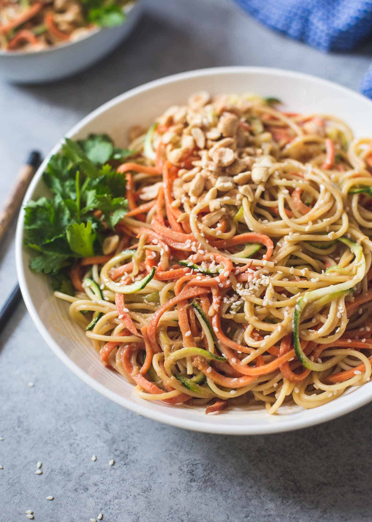 Sesame Peanut Noodles in a white bowl