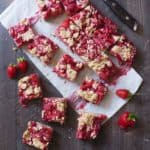 streusel bars on a wooden table