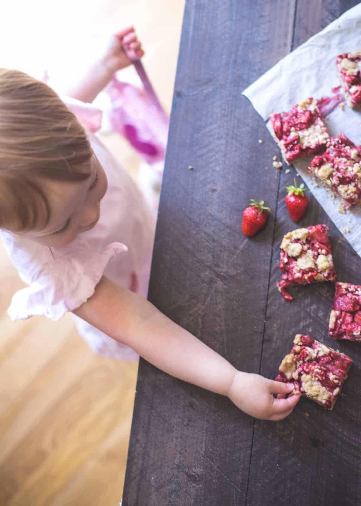 streusel bars on a wooden table