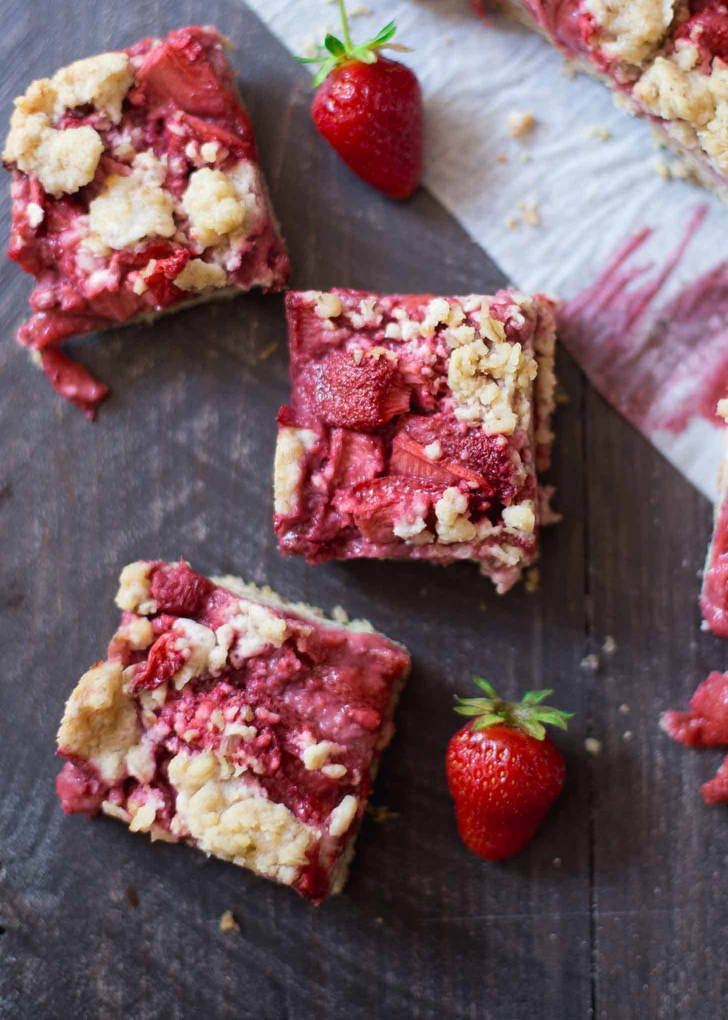 Strawberry Oat Streusel Bars on a wooden table