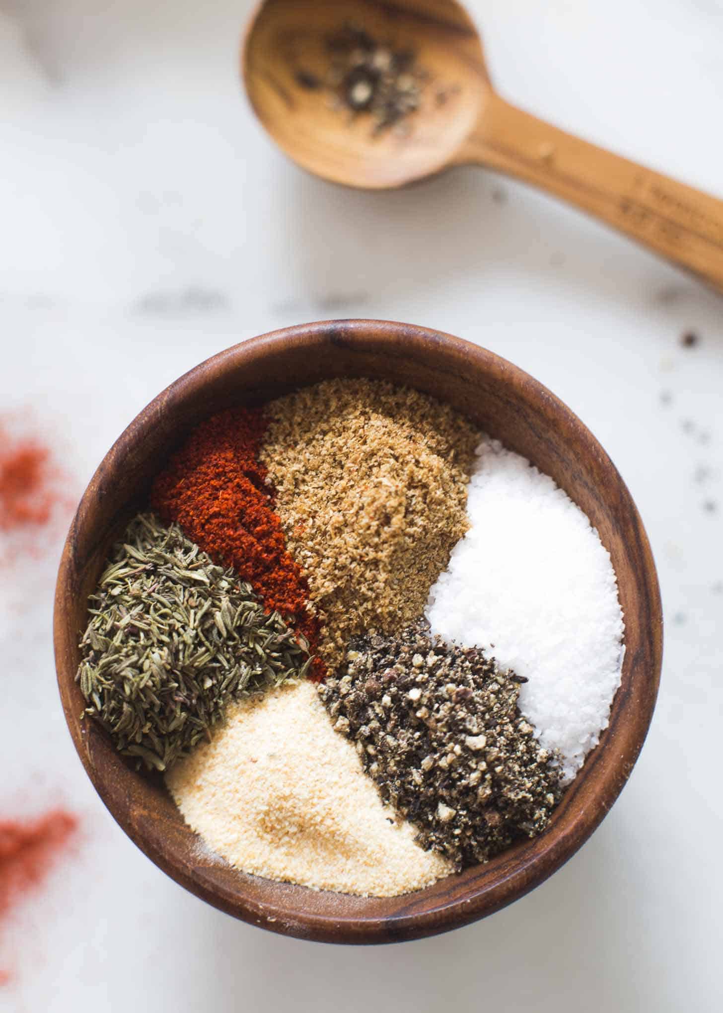 spices in a small wooden bowl