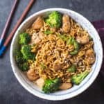 Chicken Ramen Stir Fry in a white bowl