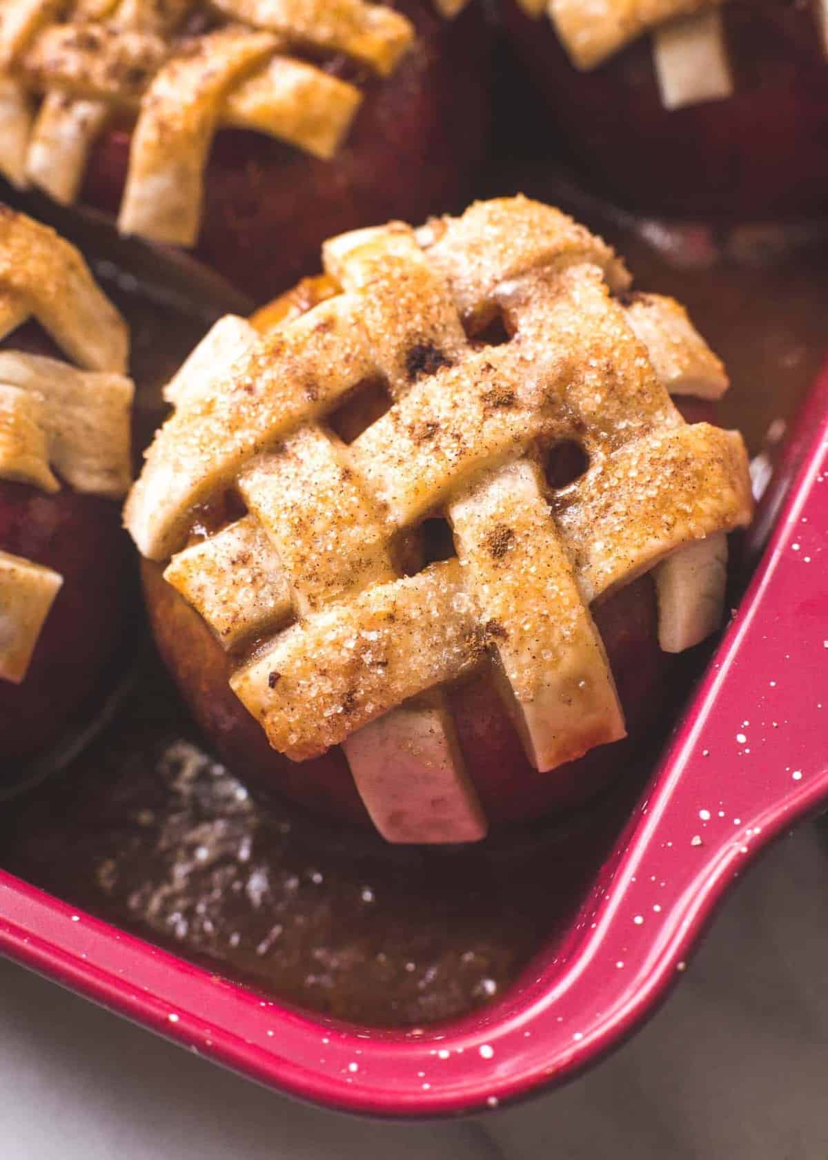 baked apple in a baking dish