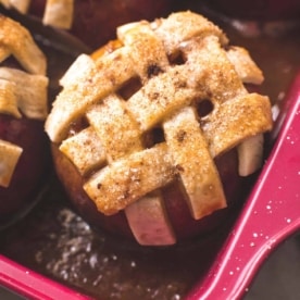 baked apple in a baking dish
