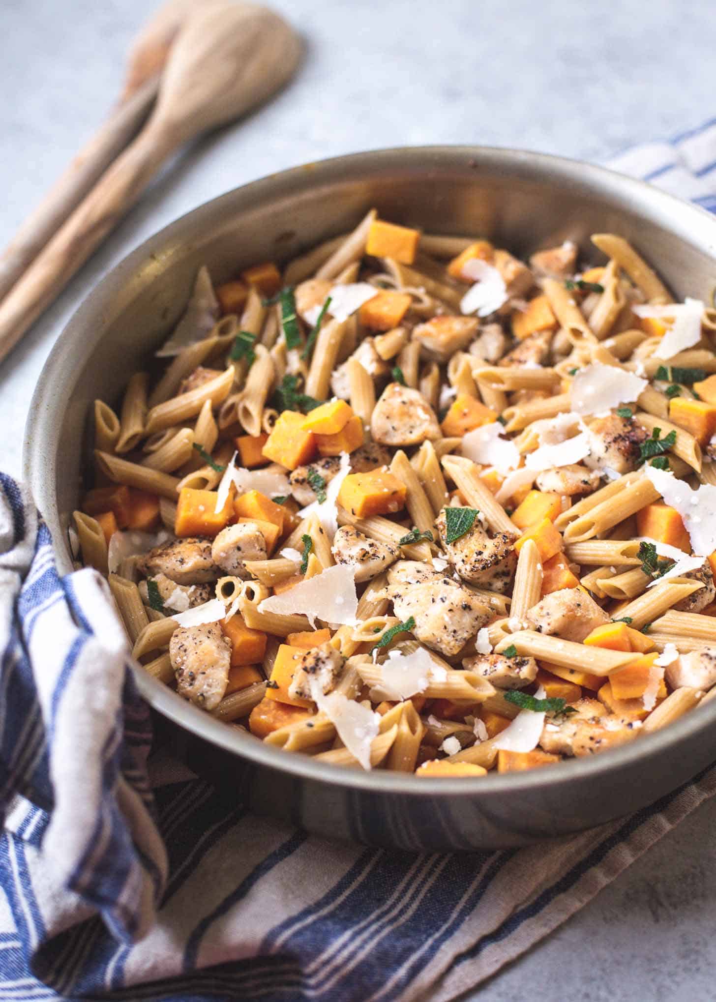 Skillet Chicken Pasta in a skillet