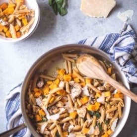 chicken pasta in a skillet