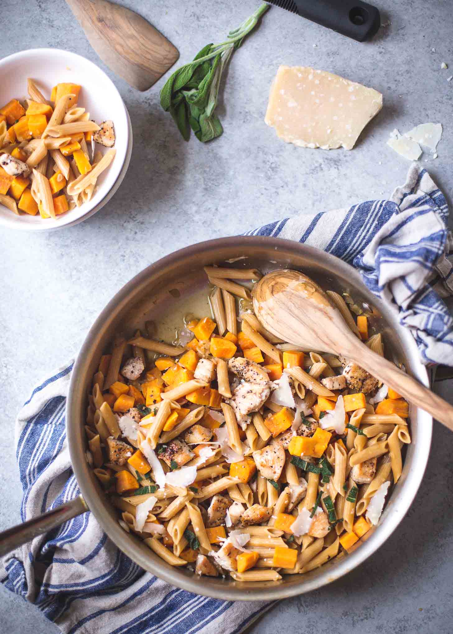 Skillet Chicken Pasta with Sweet Potato and Crispy Sage