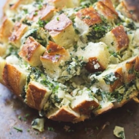 pull apart bread on a grey countertop