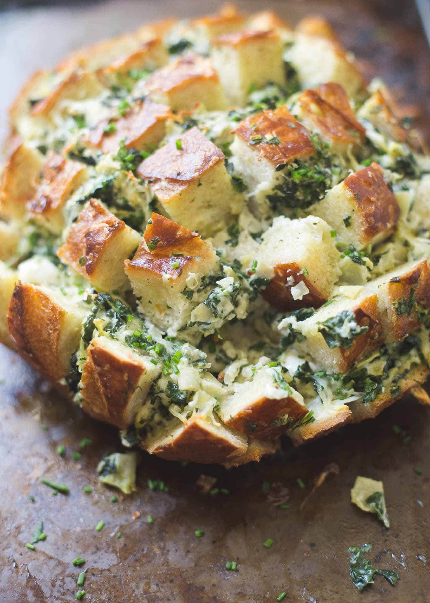 Pull Apart Bread on a grey countertop