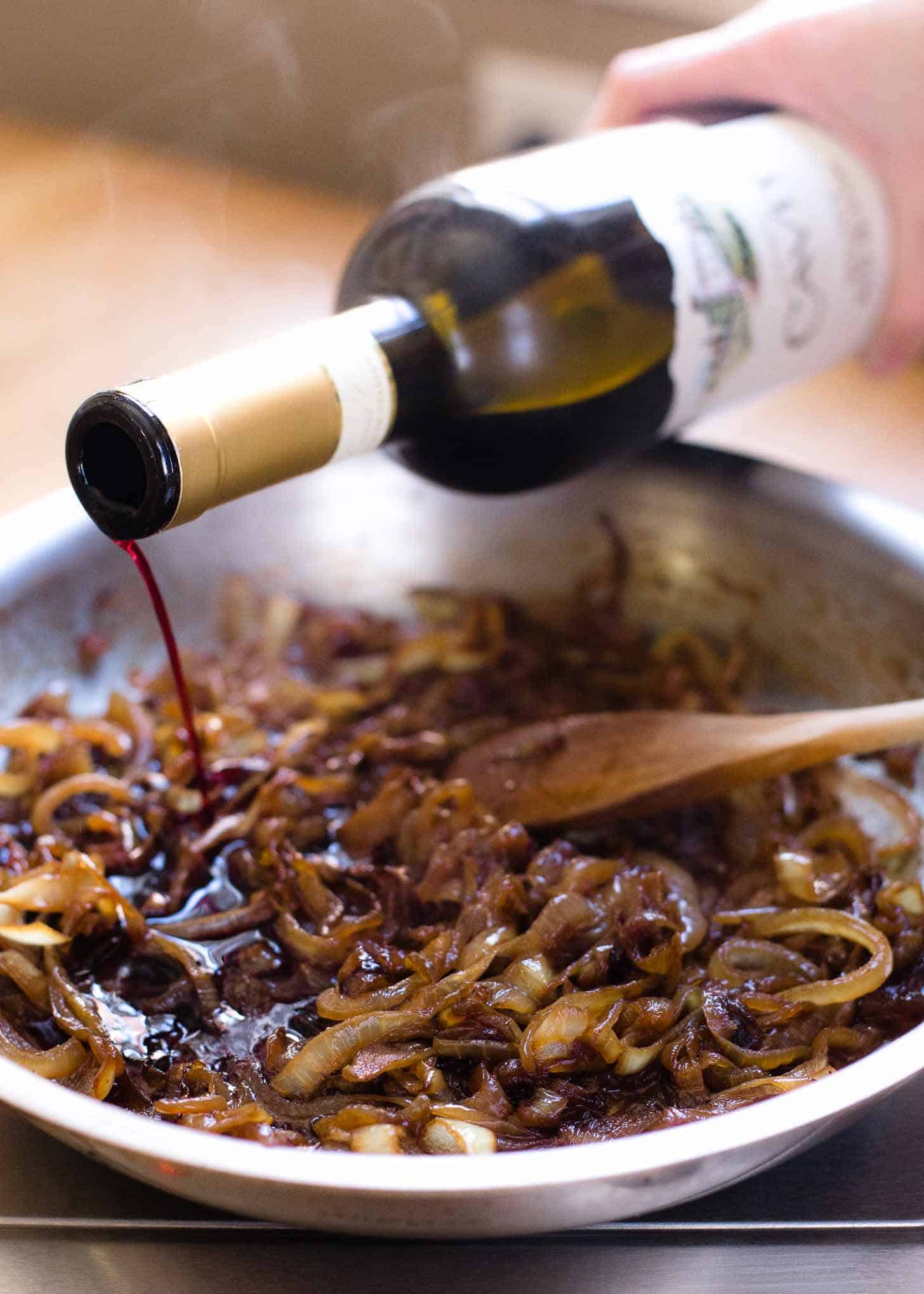 Red Wine Caramelized Onions in a large skillet