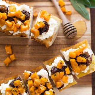 Butternut Squash Crostini with Red Wine Caramelized Onions
