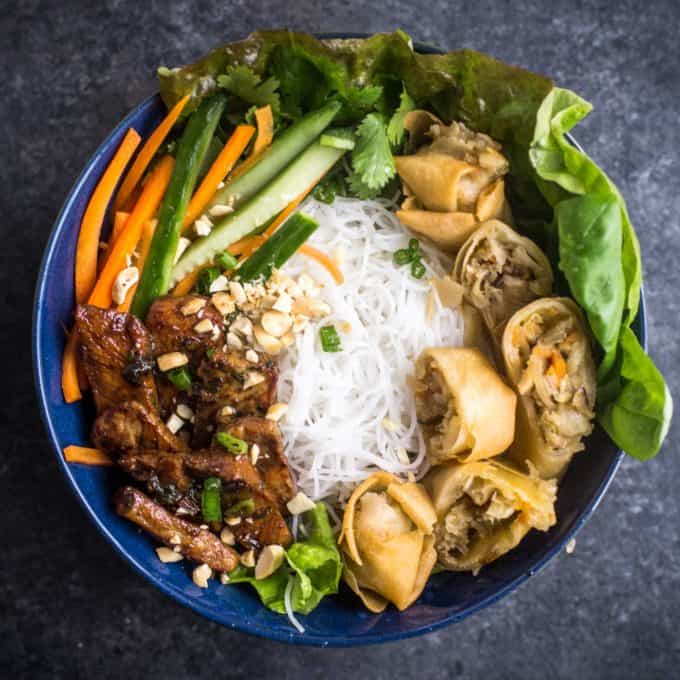 Vietnamese Noodle Bowls (Bun Thit Nuong Cha Gio)