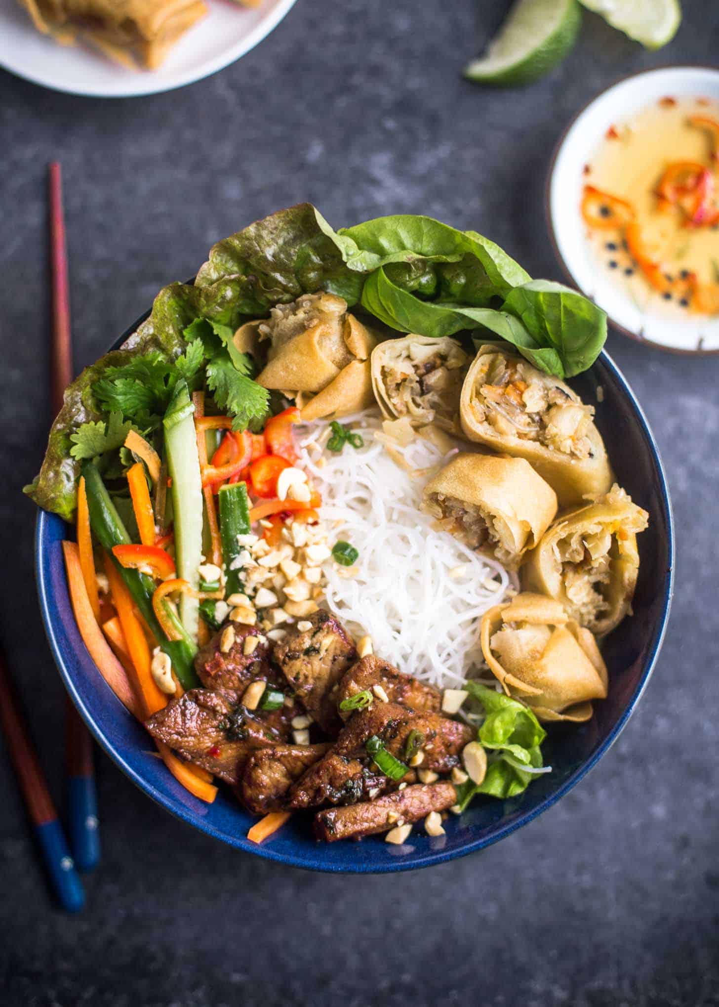 Vietnamese Noodle Bowls (Bun Thit Nuong Cha Gio)