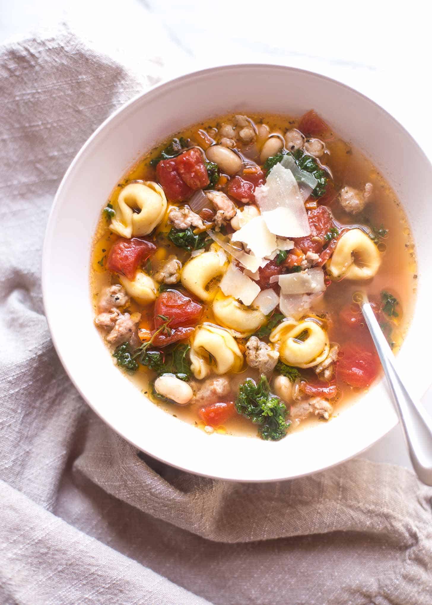 Italian Sausage Soup with Tortellini and Kale