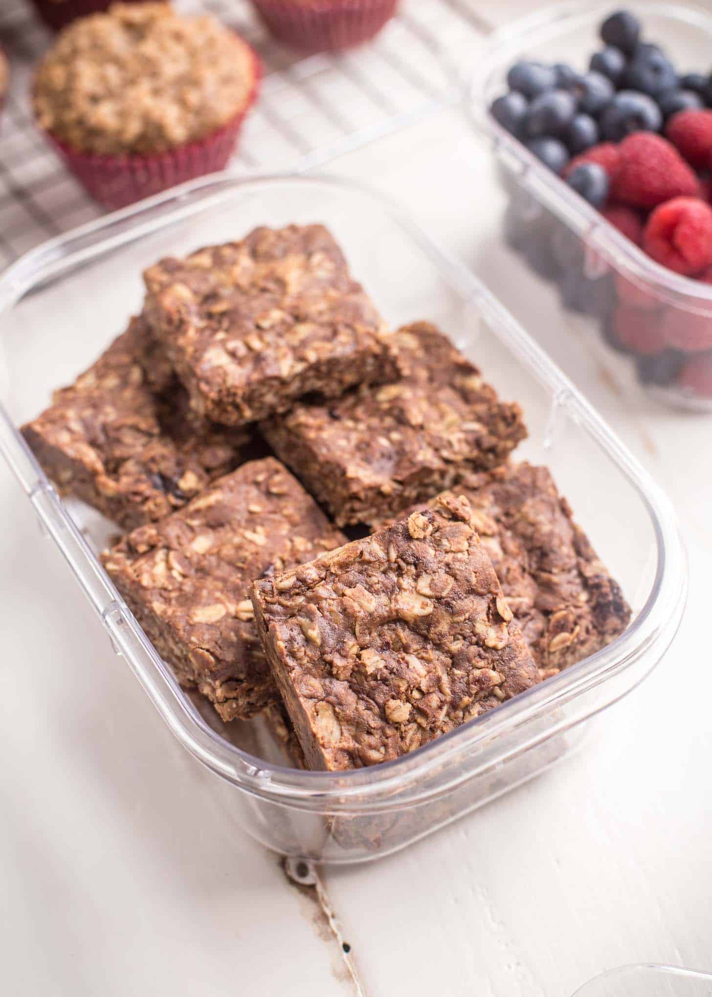 cookie bars in a plastic container