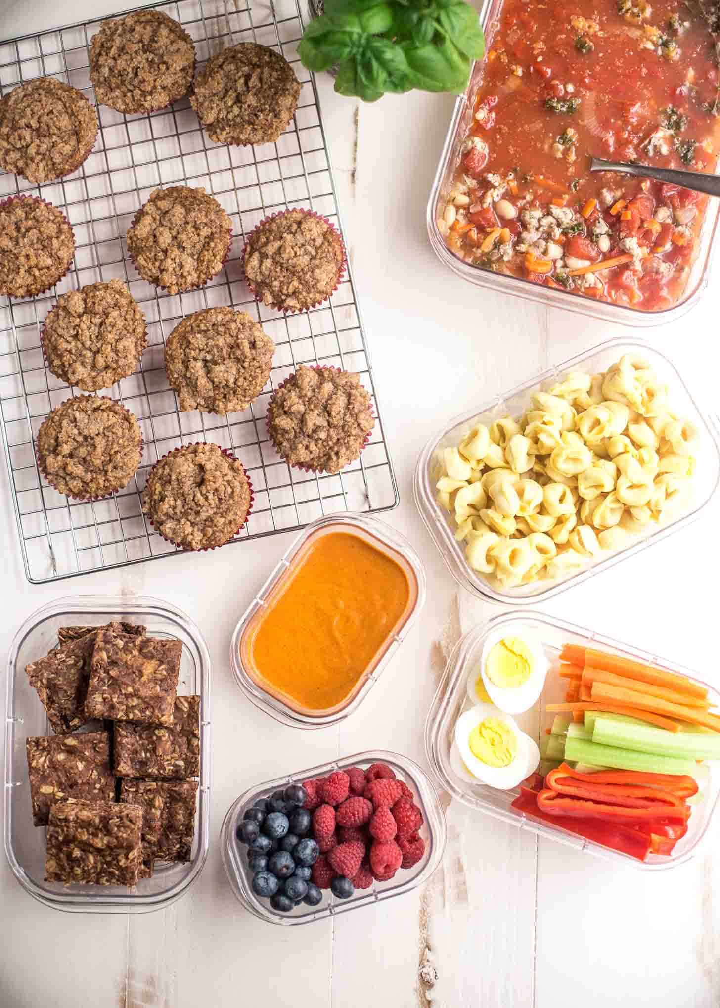 meals prepped in plastic containers on a white countertop