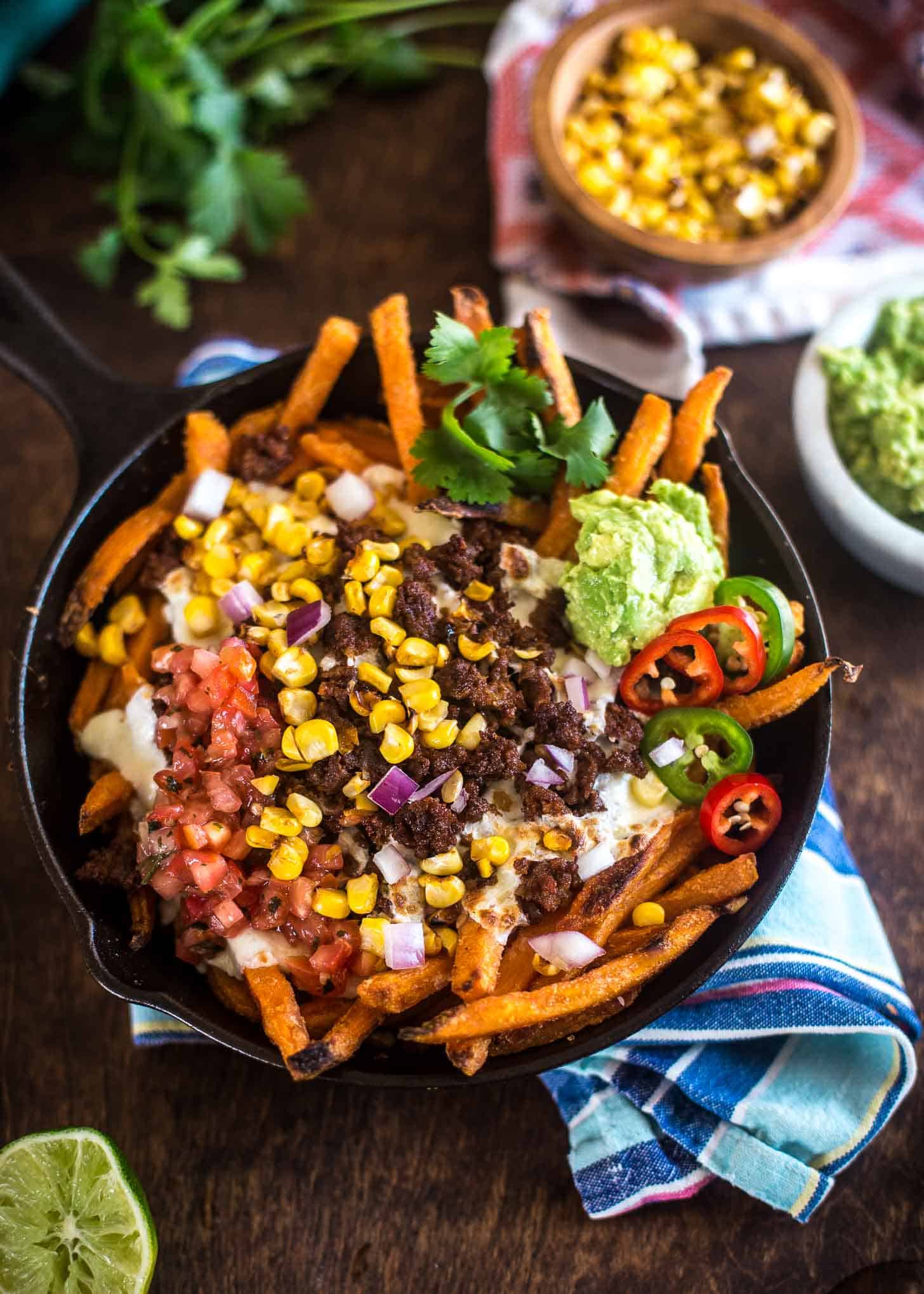 Sweet Potato Fry Nachos in a large black bowl