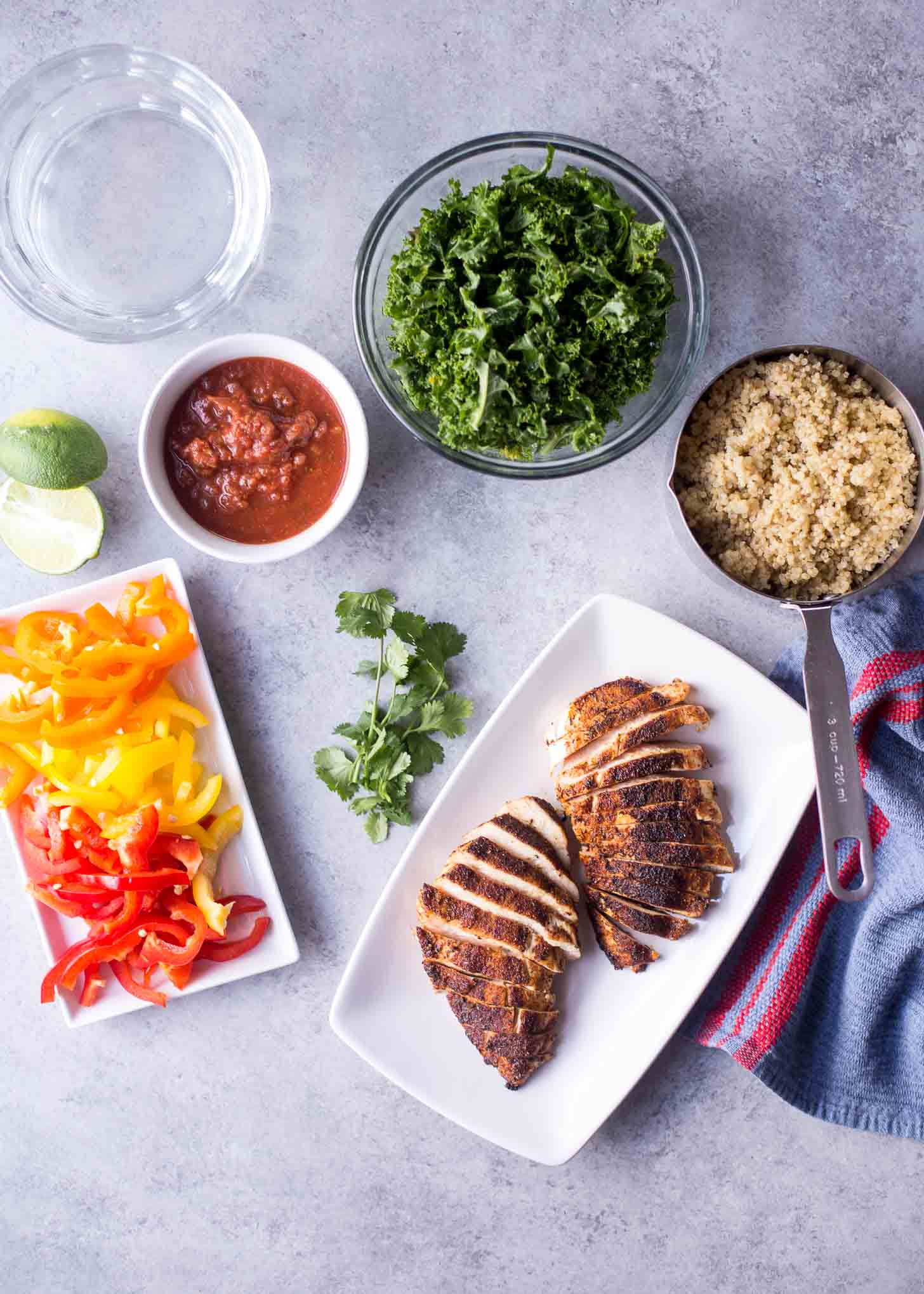 ingredients for Quinoa Bowls on a grey countertop