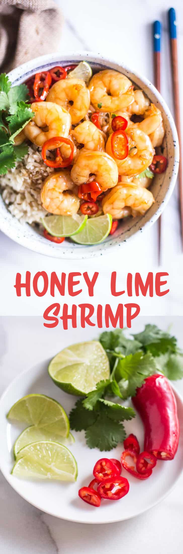 Honey Lime Shrimp - A sweet and savory sauce coats shrimp in this super fast dinner that comes together in under 15 minutes. Enjoy the shrimp in rice bowls, tacos or salads!