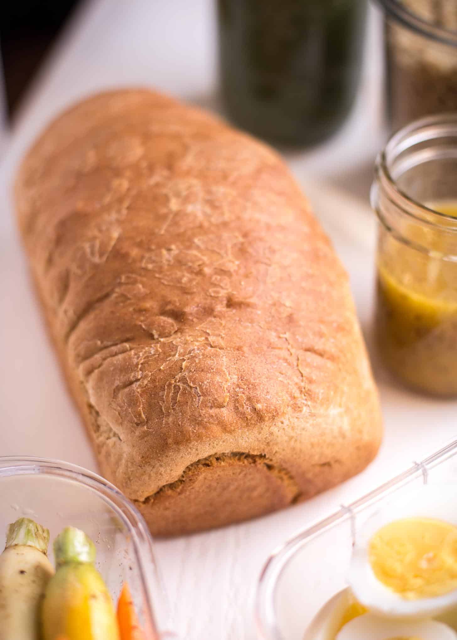 a loaf of bread on a white table