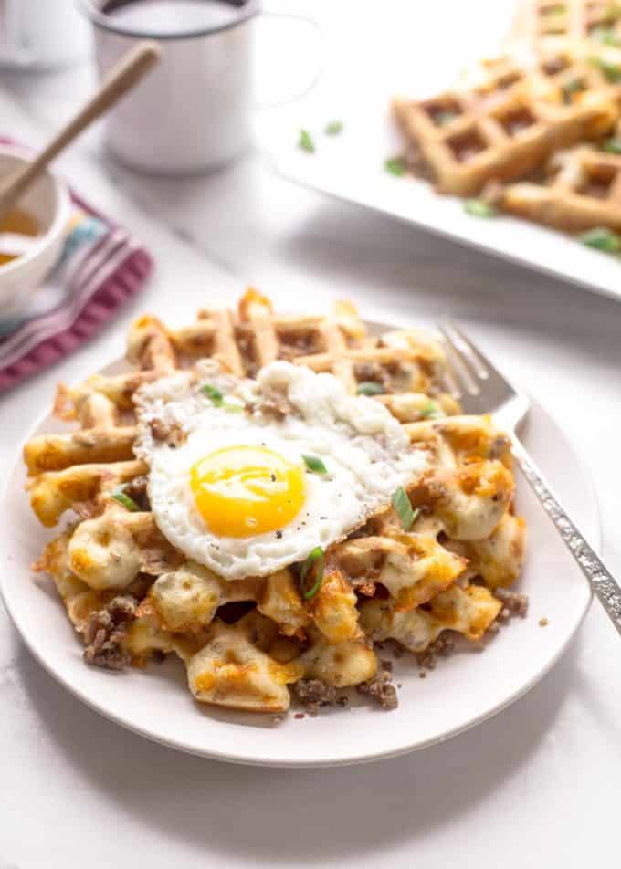 Savory Waffles with Sausage and Cheddar