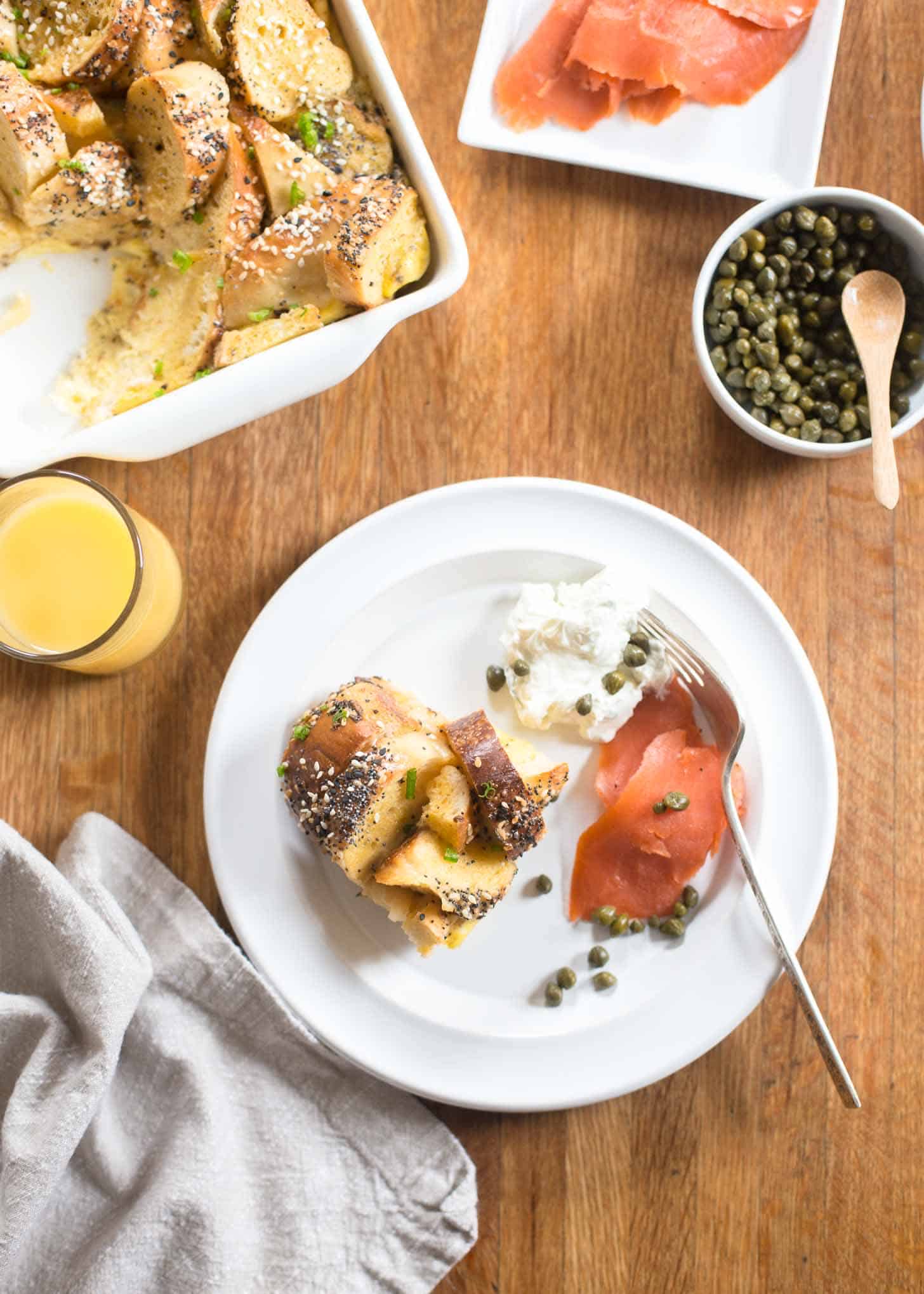 Bagel and Egg Breakfast Bake with Cream Cheese Inquiring Chef