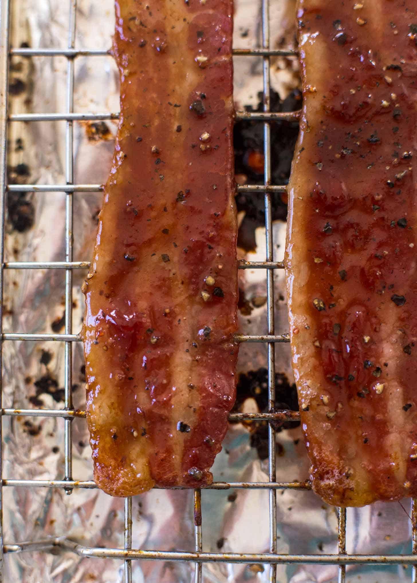 Strawberry Glazed Bacon on a wire rack