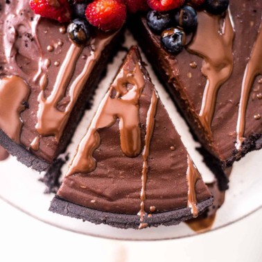 a slice of No Bake Double Chocolate Pie