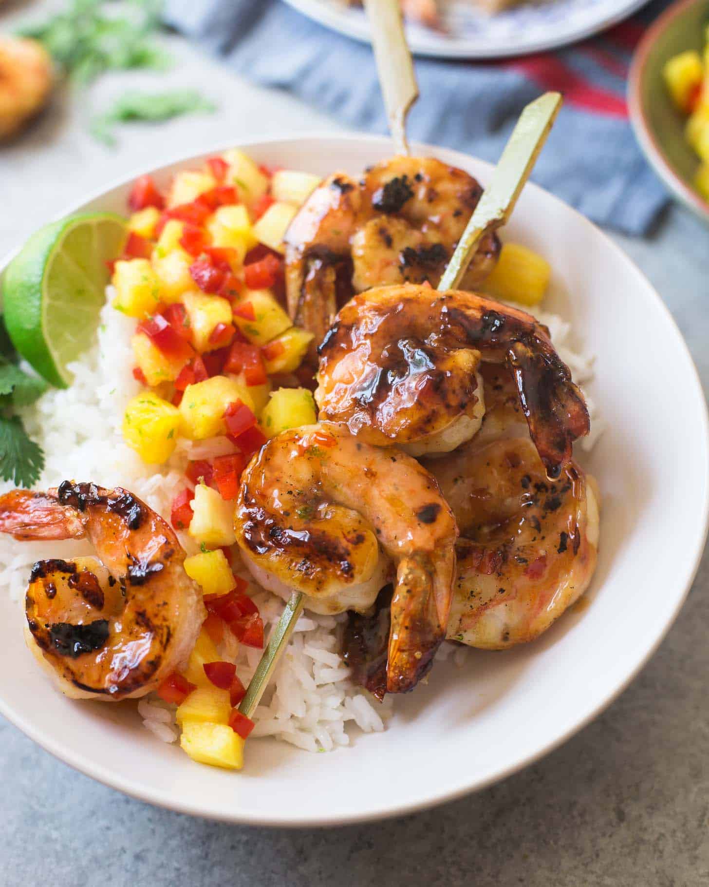  Sweet and Spicy Grilled Shrimp on a bed of rice