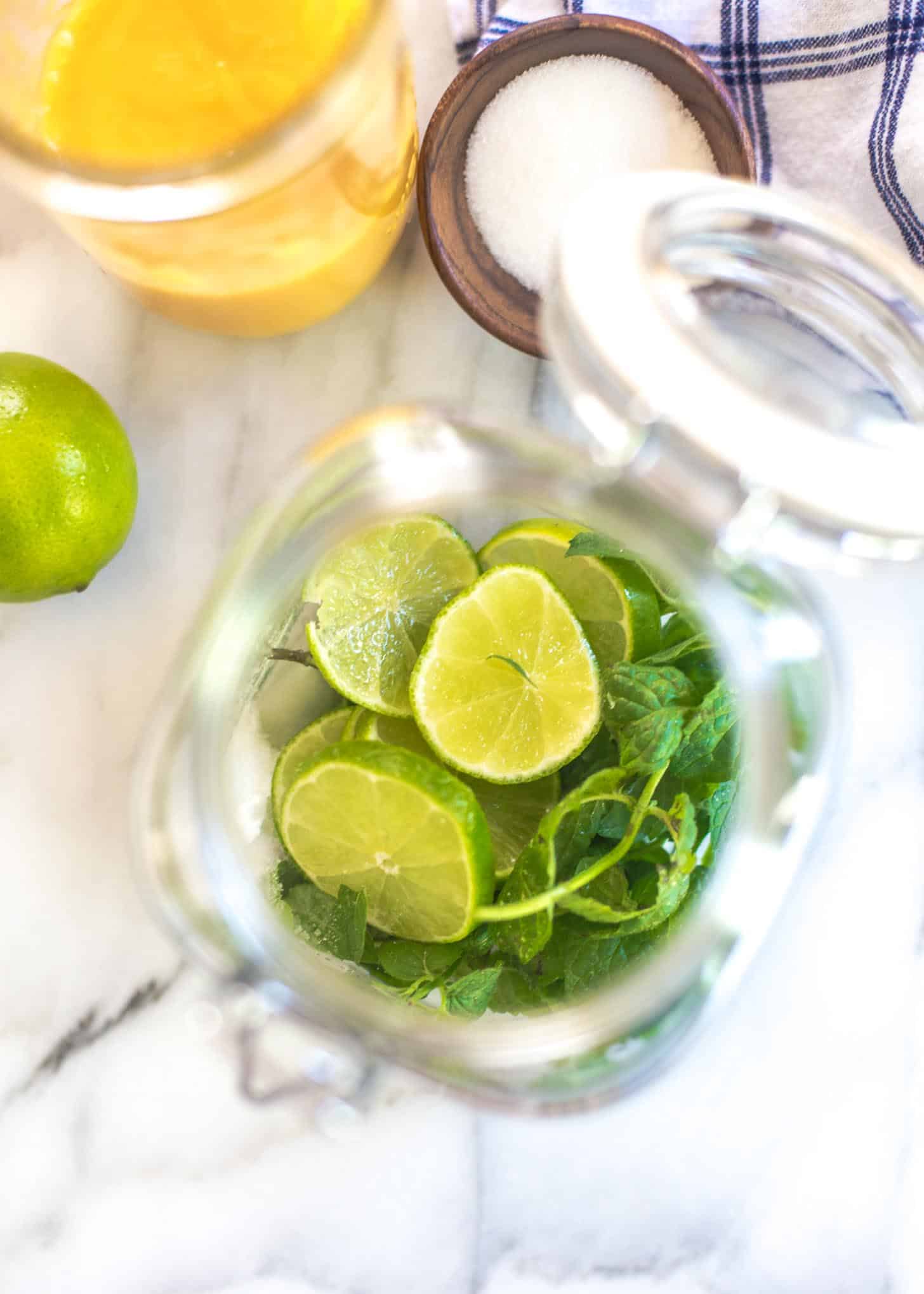 mint and lime slices in a blender