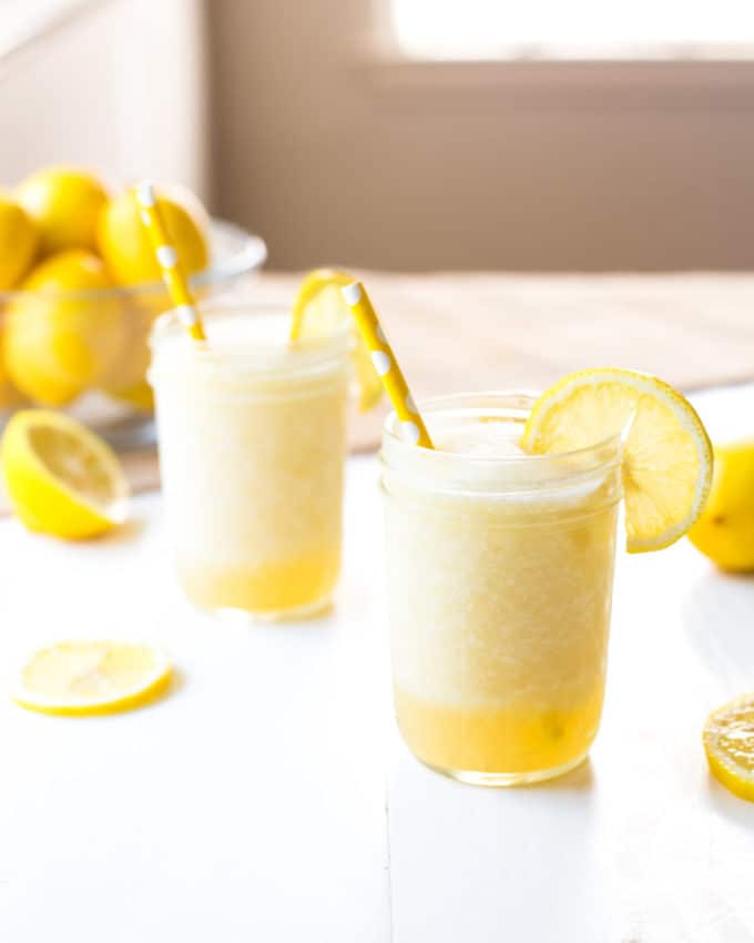 Bourbon Lemonade Slush in mason jars