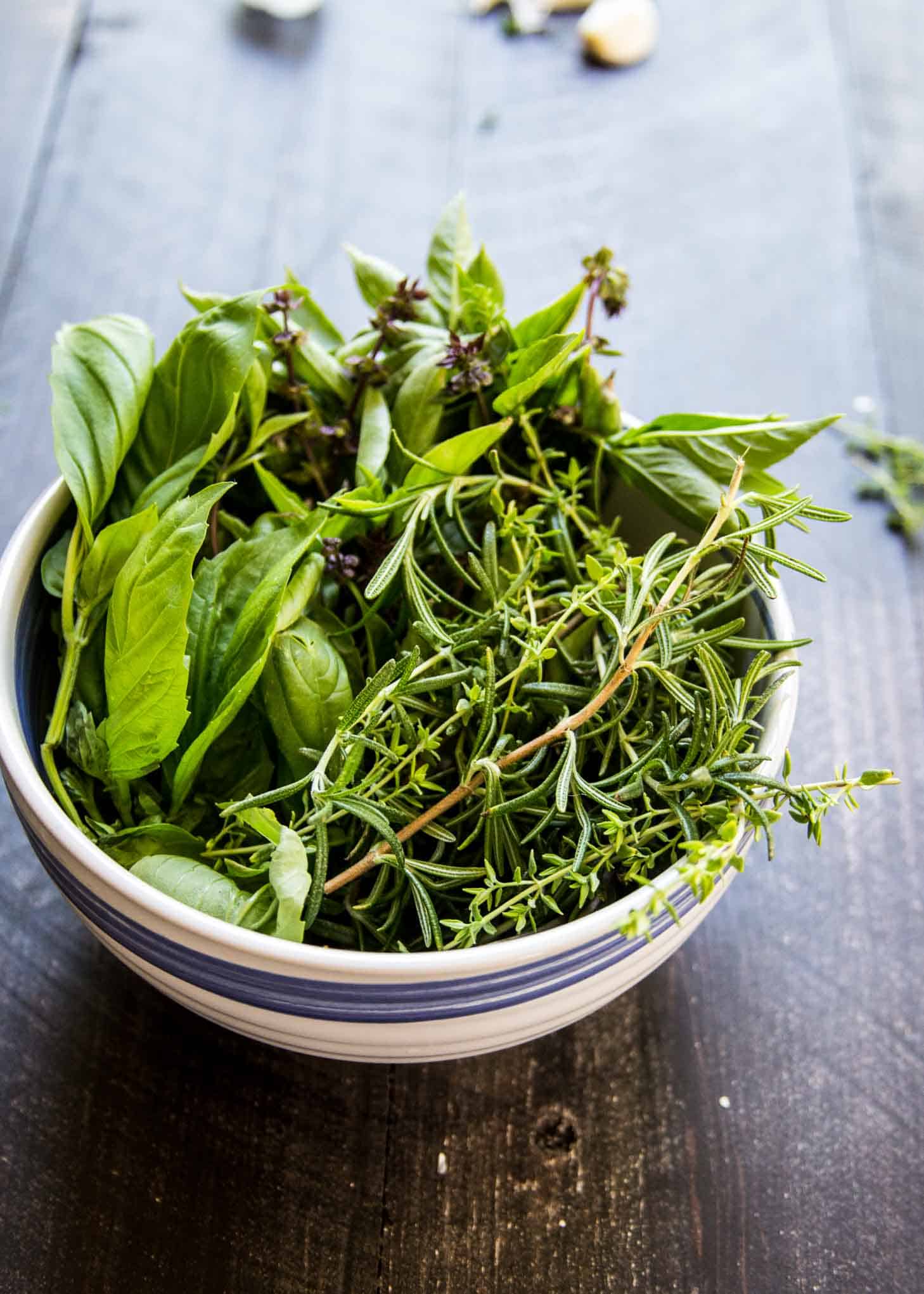 Summer Herbs in a white bowl