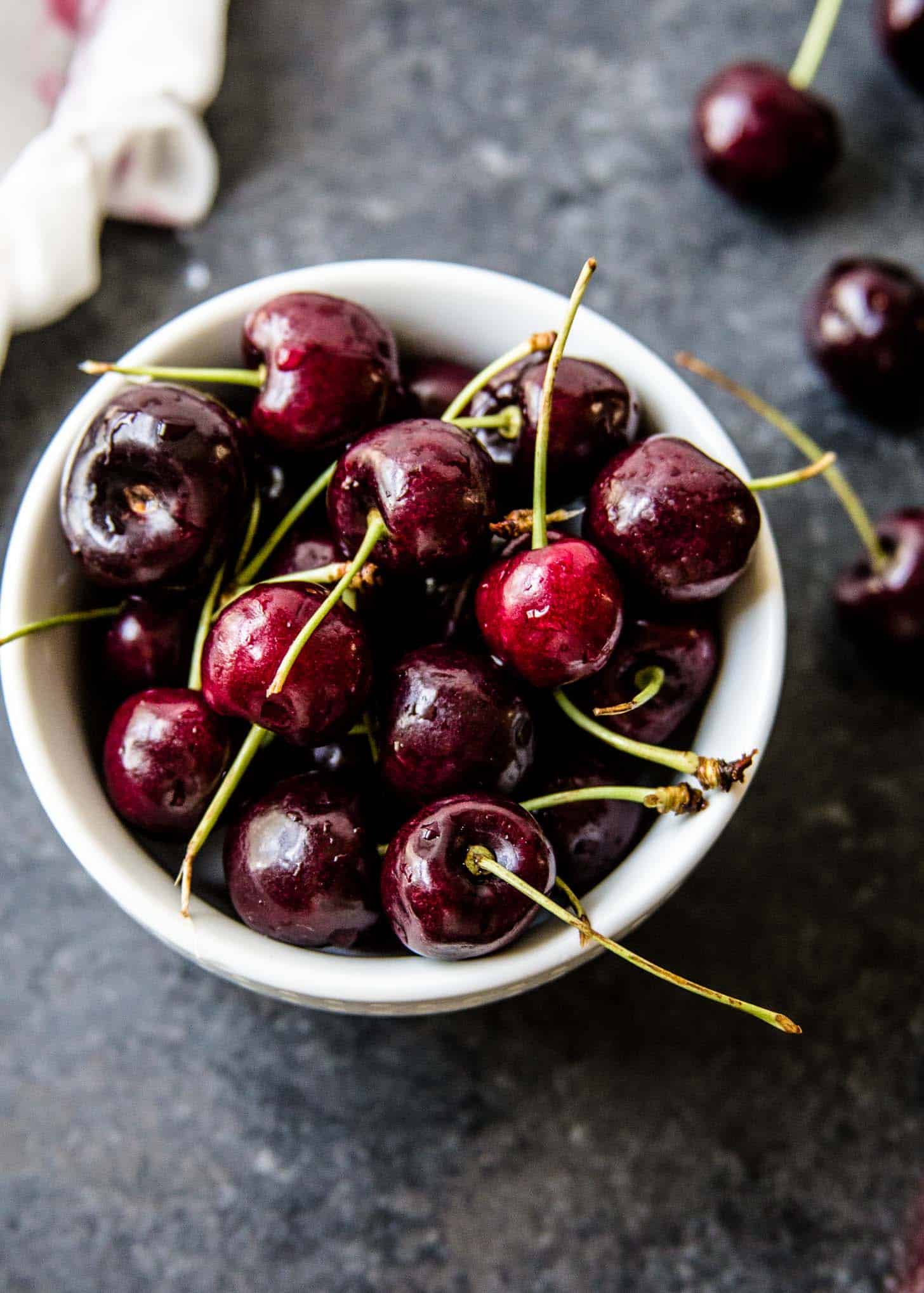 Summer Cherries in a white bowl