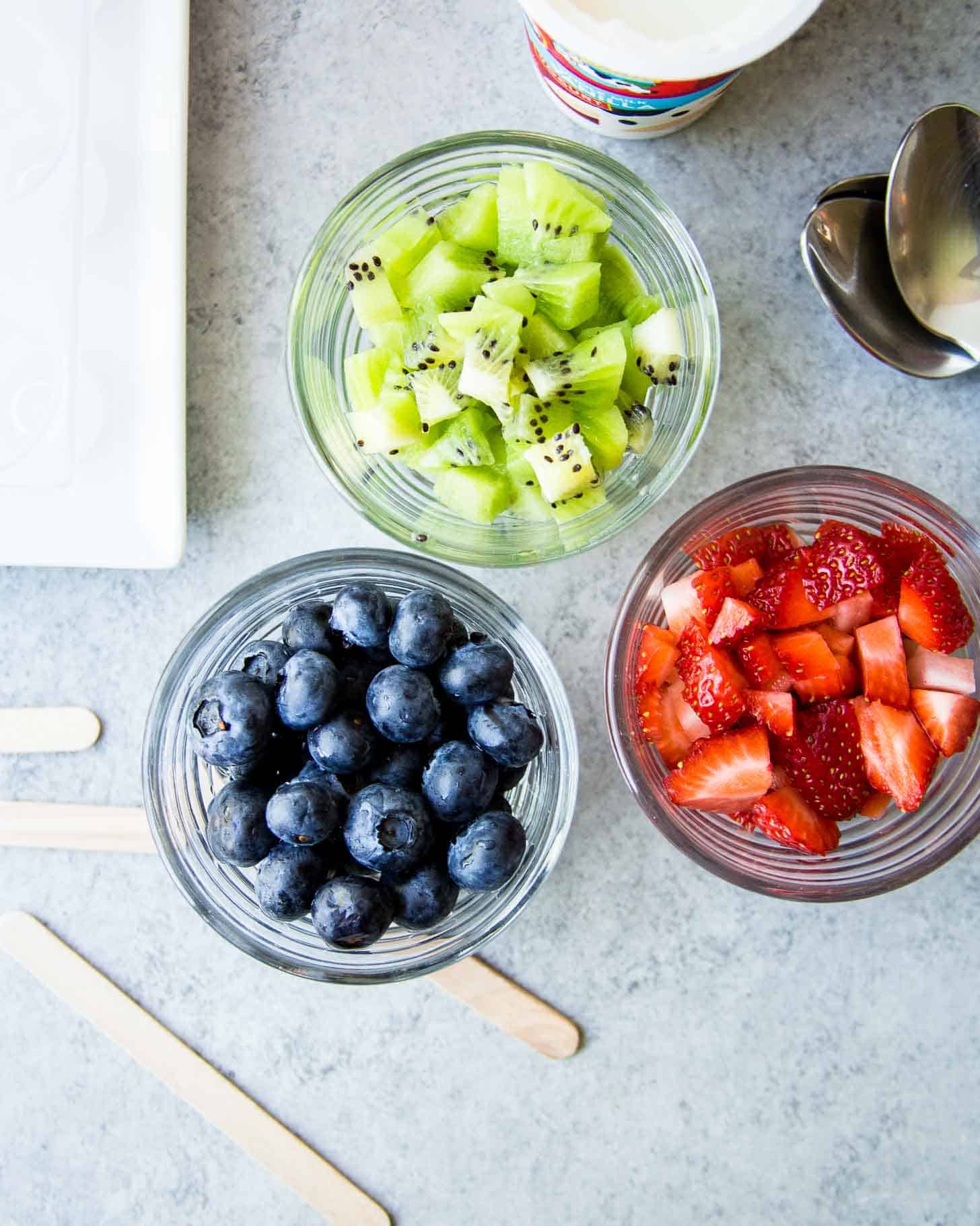 fresh fruit in clear bowls