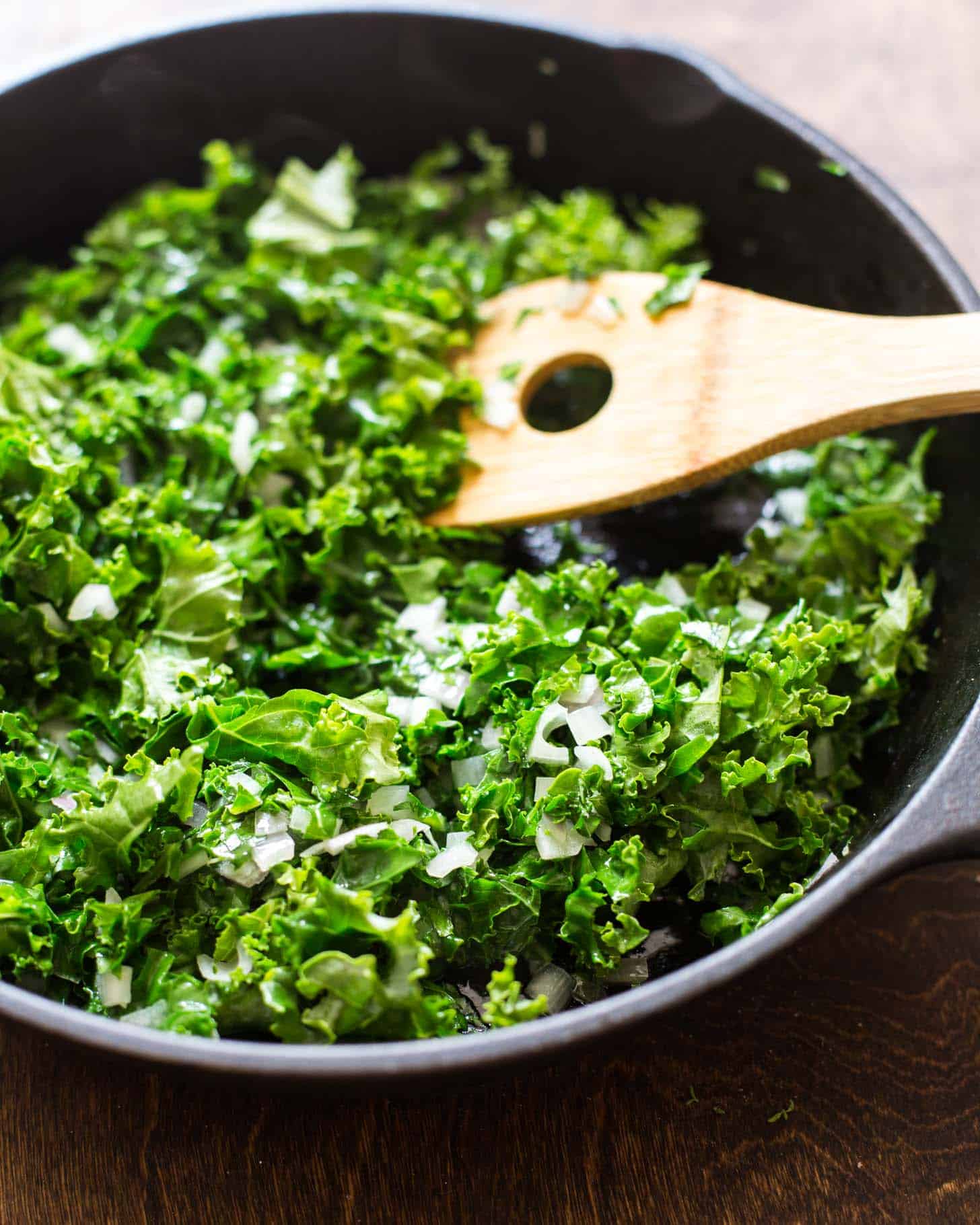 Cooking kale in a cast iron skillet
