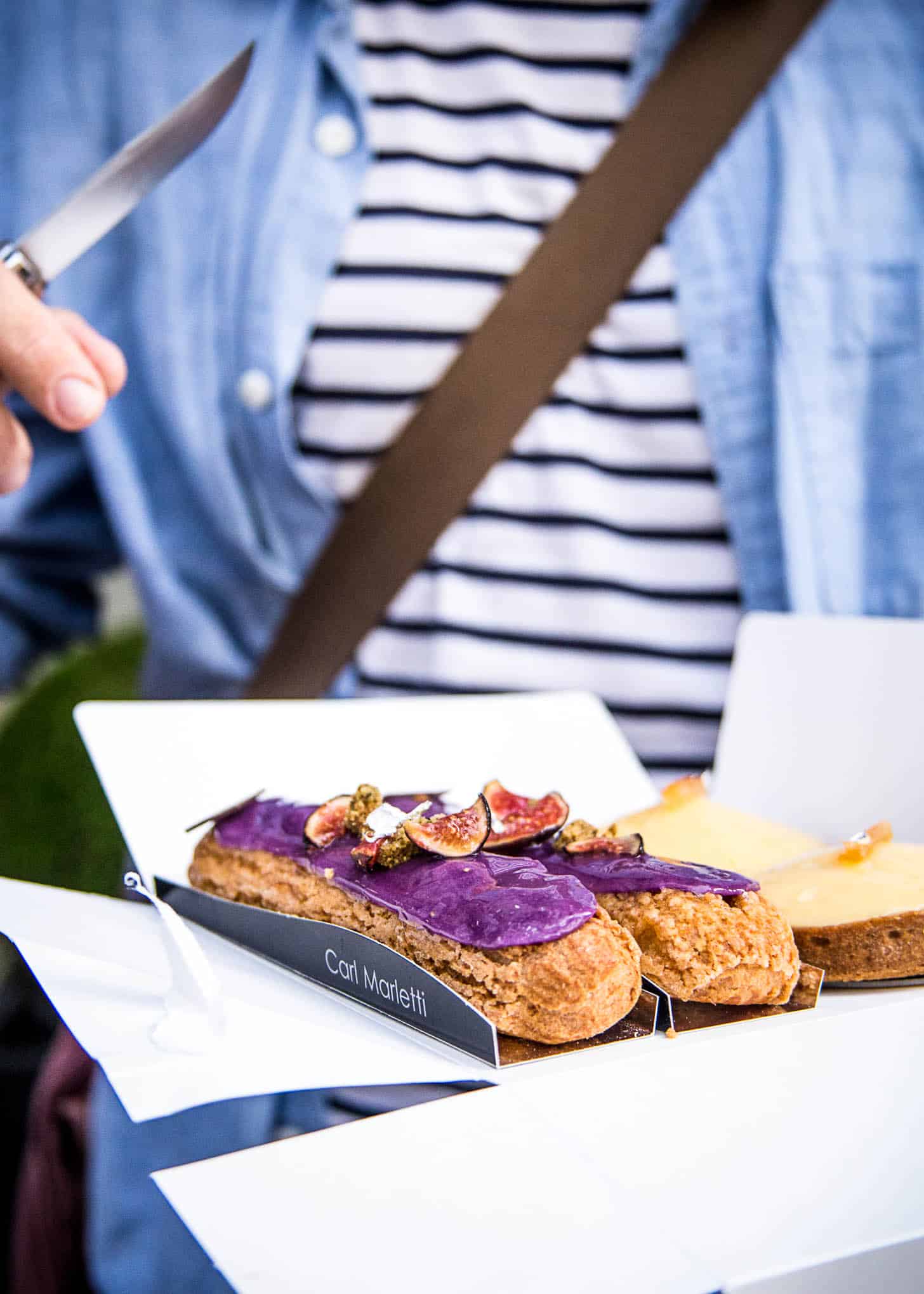 eclairs topped with fruit