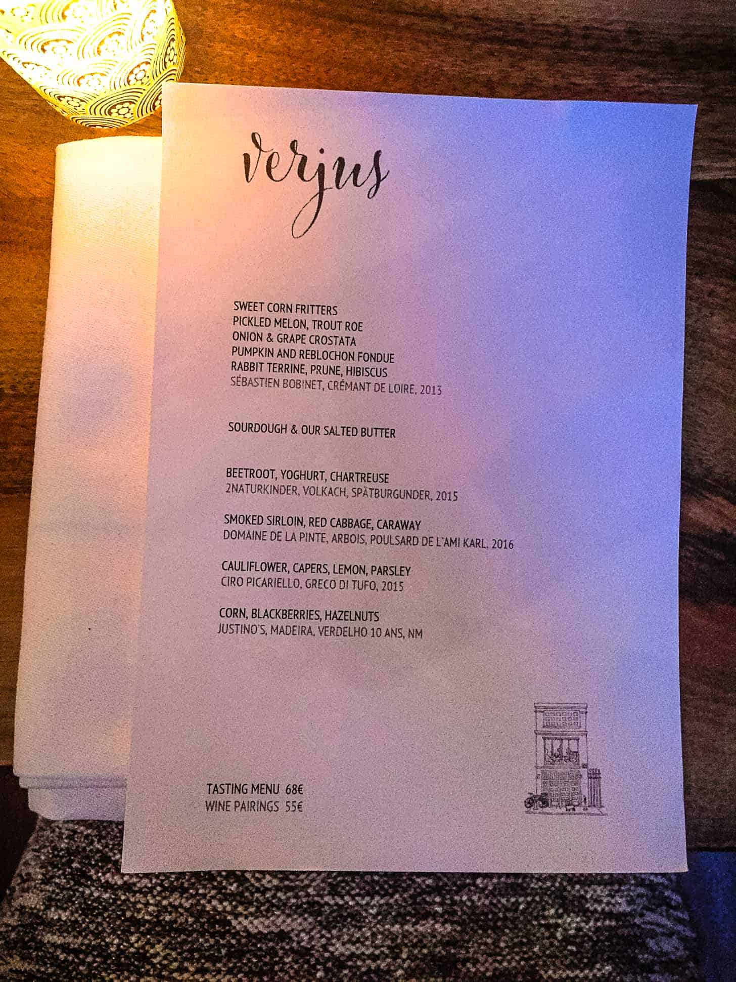 menu at Verjus