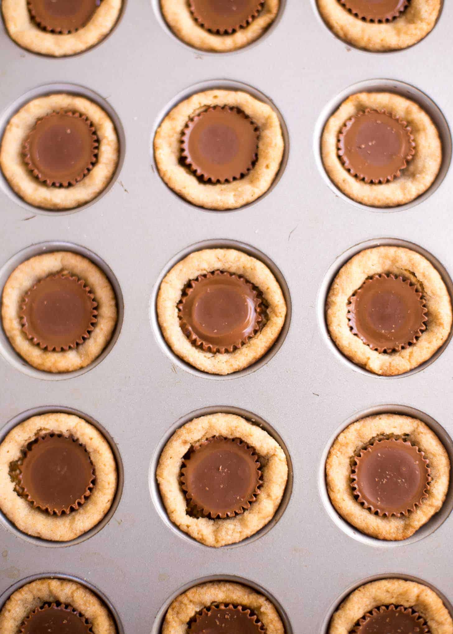 Peanut Butter Cookie Cups in a mini muffin tin
