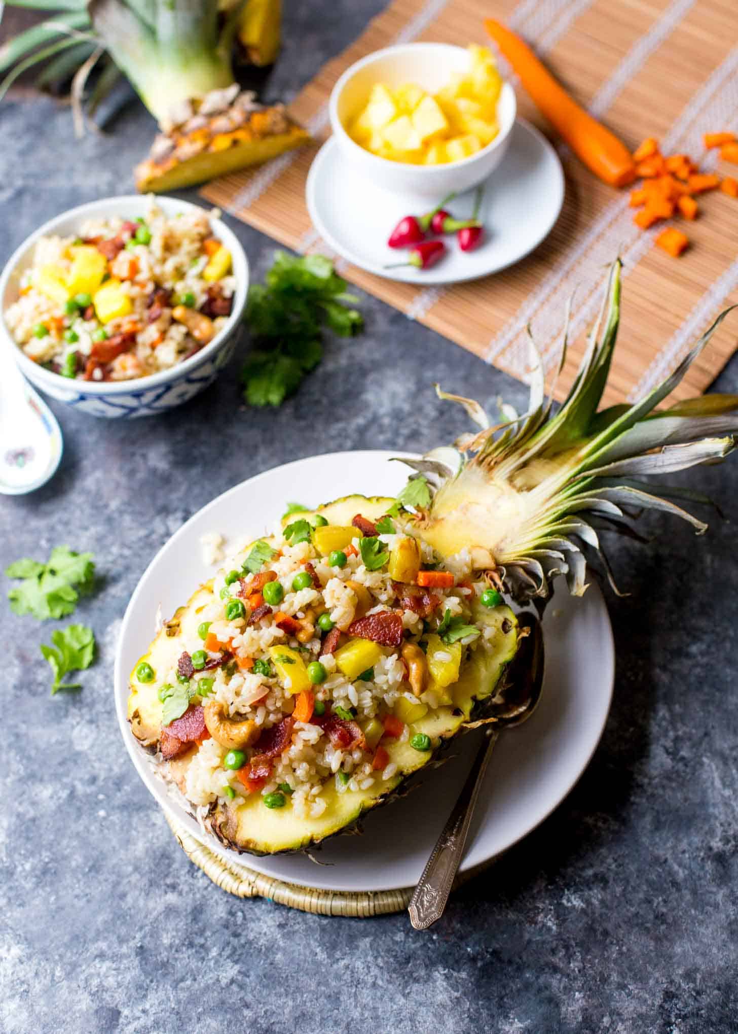 Pineapple Fried Rice in a half pineapple