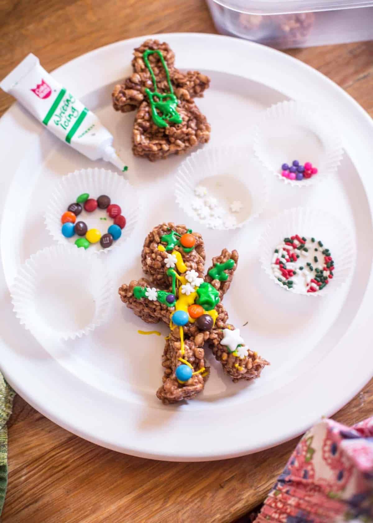 decorating Chocolate Rice Krispies Gingerbread Men