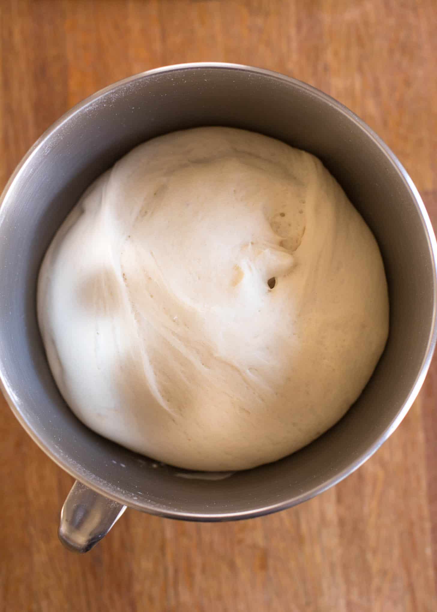 proofing bread dough in mixing bowl